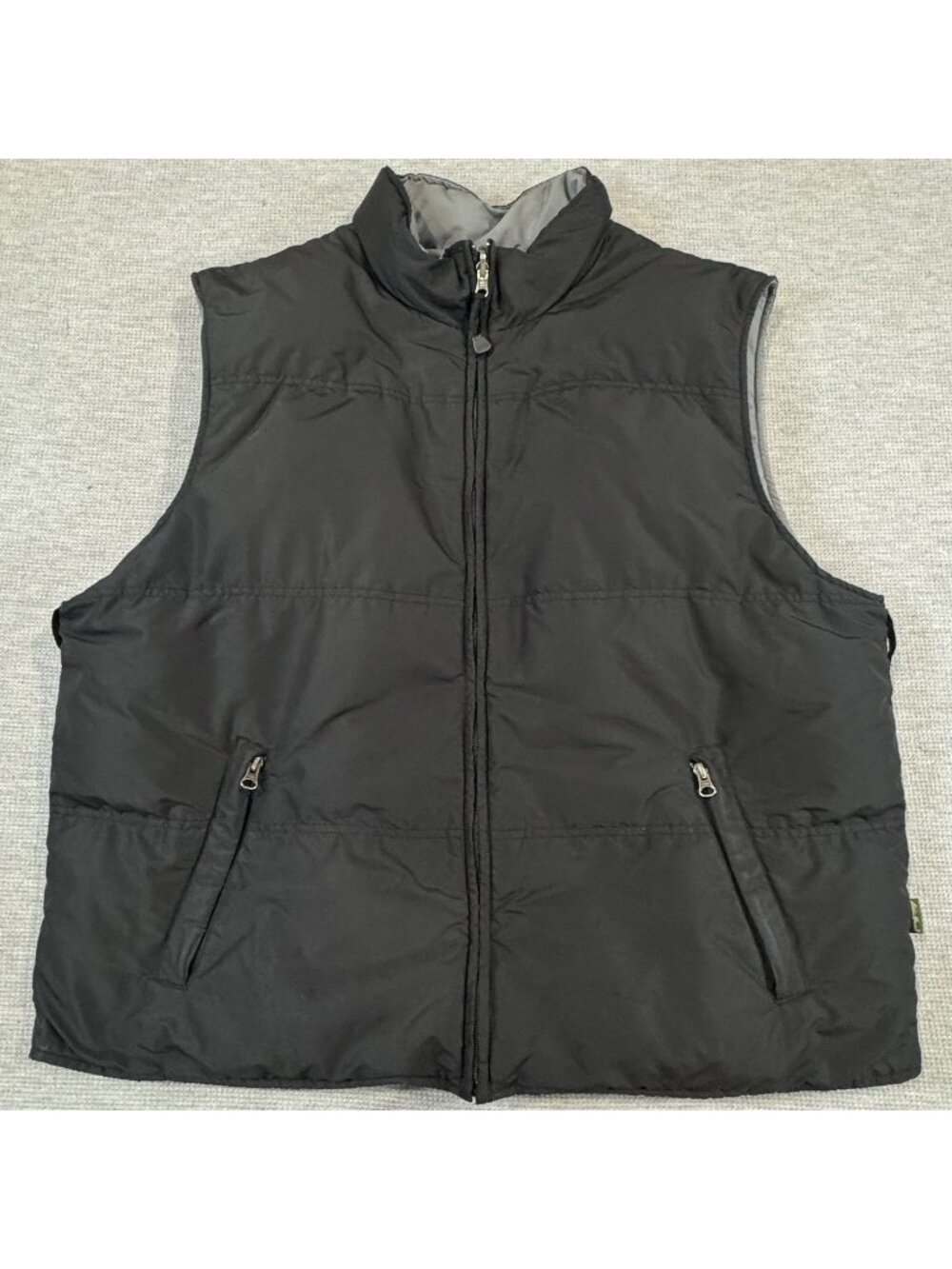 Eddie Bauer Reversible Vest Mens XXL Black Gray Goose Down-Filled Zip Pockets